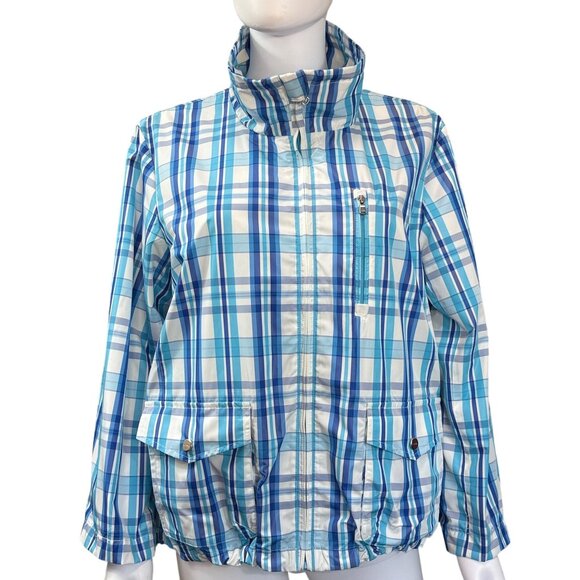 Lauren Ralph Lauren Active Plaid Zip Jacket XL Blue White Lightweight Mesh Lined - Picture 4 of 14